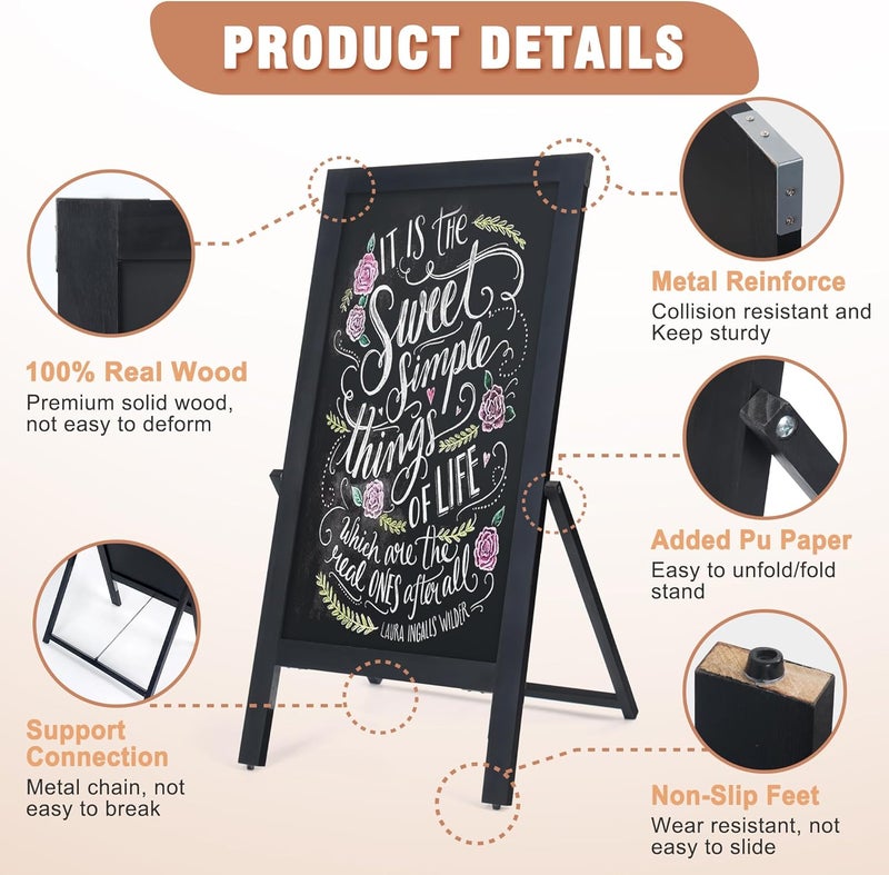 SELEAD Solid Wood Frame Chalkboard with Stand - 40" x 20" Magnetic Double Sided Sandwich Board Signs Outdoor Chalk Board Easel Pizarra for Menu, Business, Cafe, Event - Black - Image 5
